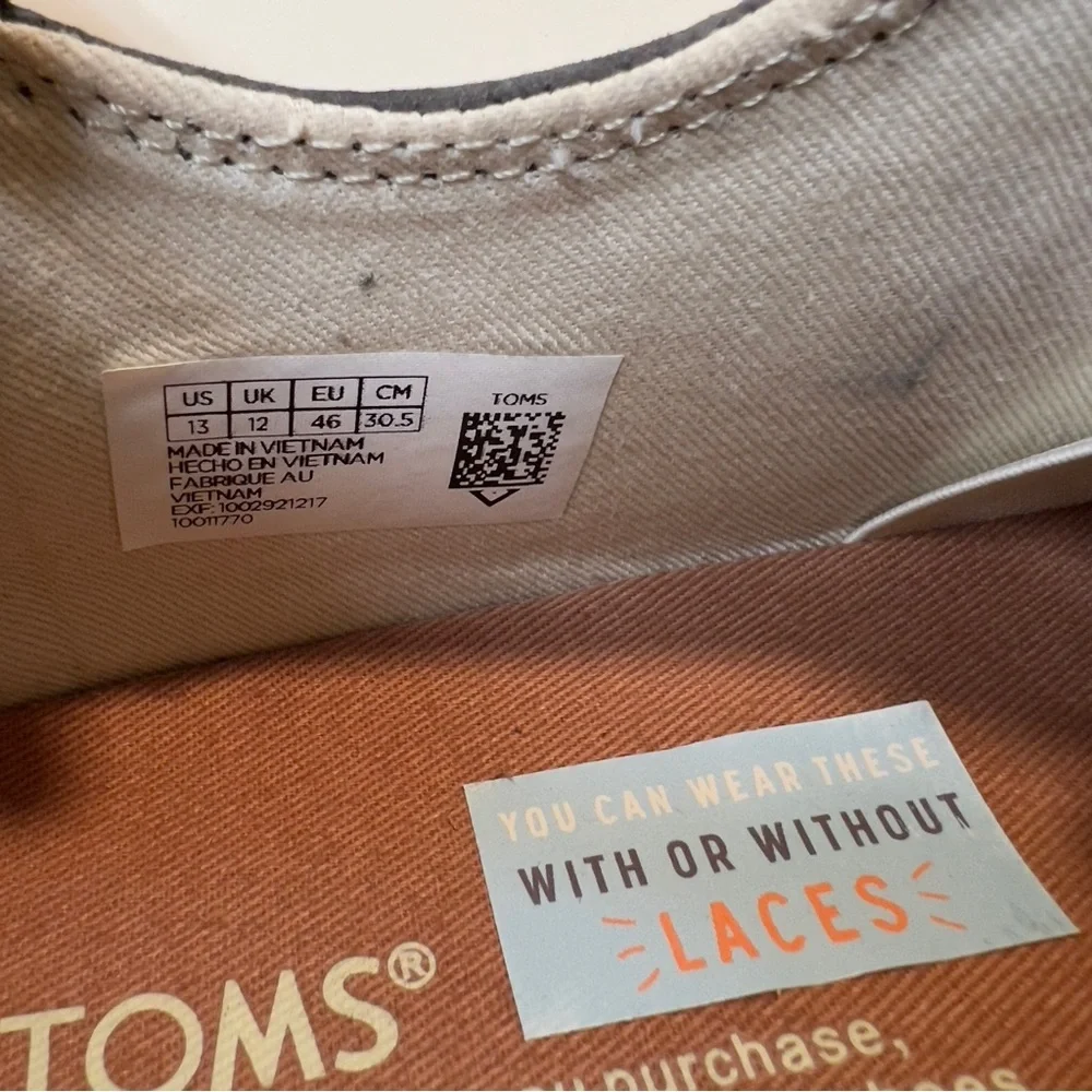 TOMS Mens Dark Gray Classic Lace Up Flat Casual Shoes Size 13